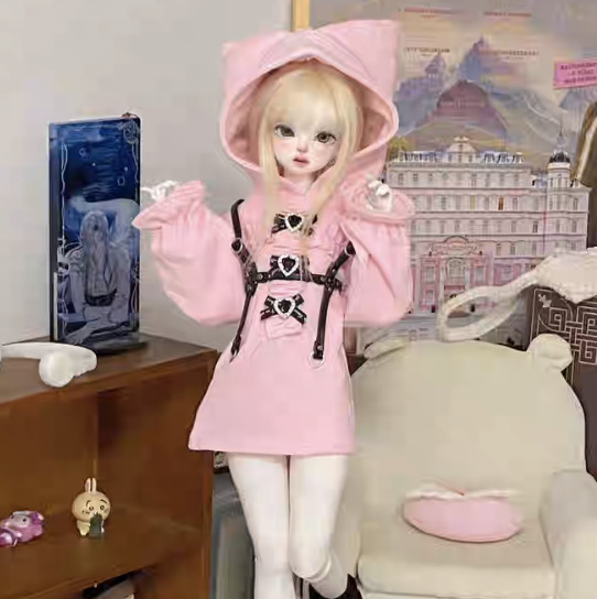 猫耳パーカーワンピース：ピンク（40cm対応）（MSD）｜DOLK（ドルク）