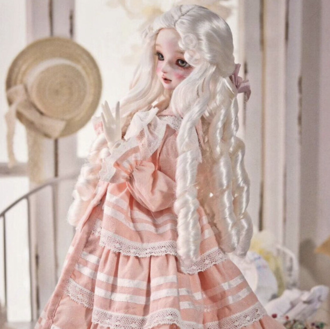 ビクトリア風縦ロールヘア：ピュアホワイト（8-9inch対応）｜DOLK