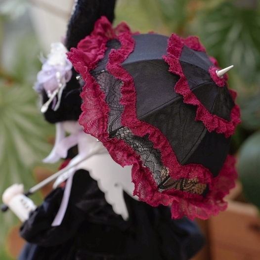 DOLK×CRUSH 特別受注】Lily Lace Parasol Black＆Red＋Handle(I:Black