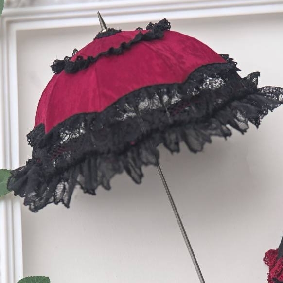 DOLK×CRUSH 特別受注】Lily Lace Parasol Red＆Black＋Handle(十:Black