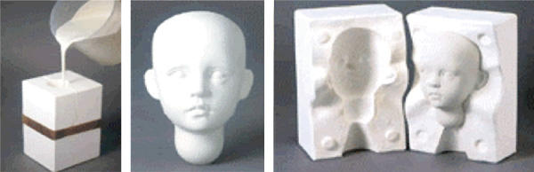 石膏型で抜いて乾燥させるだけで十分な強度を得られるので、焼成する必要がありません。