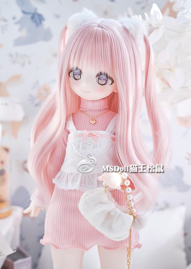 Long curly hair with twintails -ピンク(粉2334#)/ 18-19cm｜DOLK 