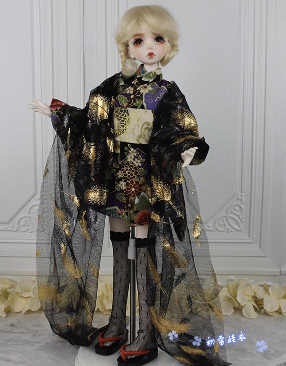 ミニ丈着物：黒牡丹（40cm対応）（MSD）｜DOLK（ドルク）