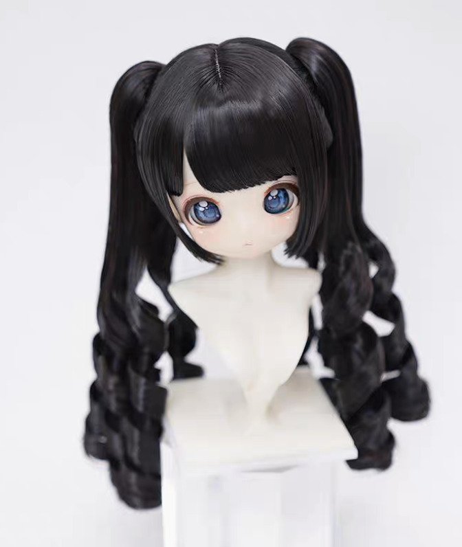 かわいいアンティークドールおくつ 巻きロングツインテール：ブラック（9-10inch対応）｜DOLK（ドルク）
