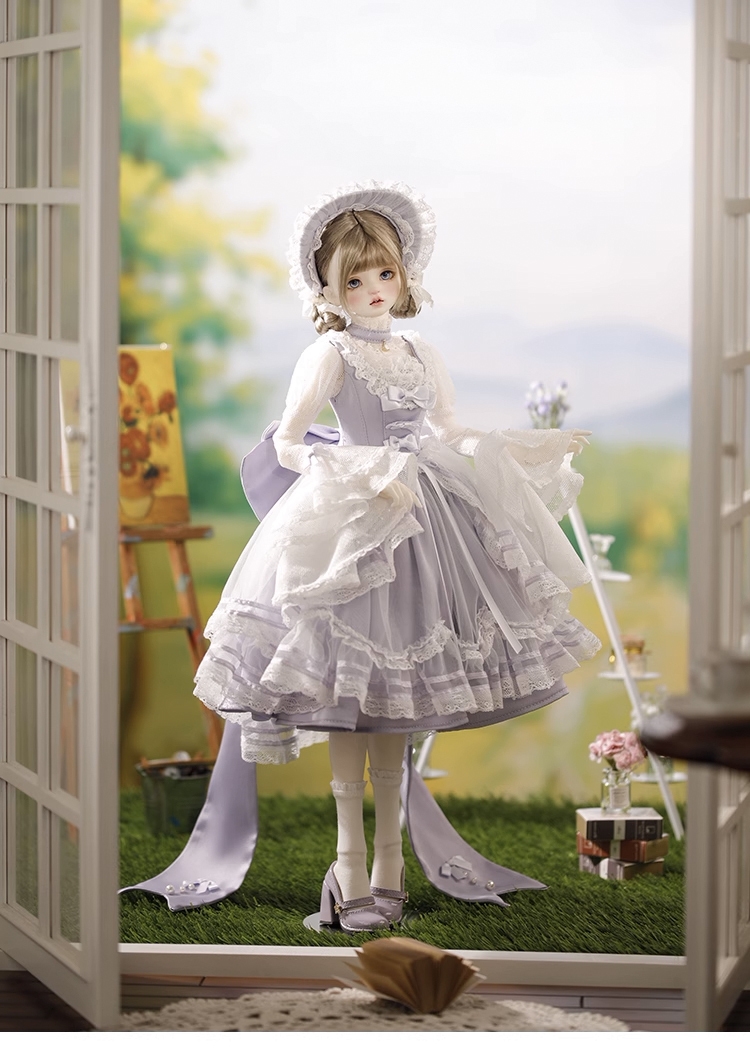 ヨーロピアンフリルドレスセット：パープル（40cm,MSD,MDD対応