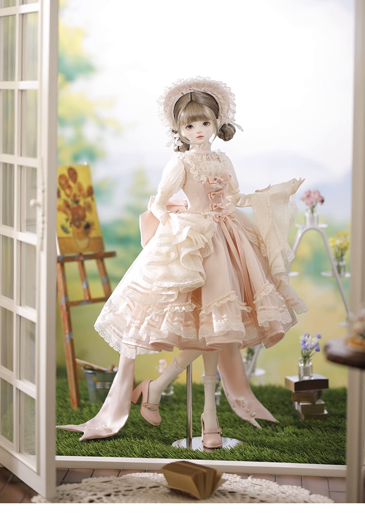 エリザベス女王 シャイニーグレー優雅10段フリルドールドレス豪華4P ヨーロピアンフリルドレスセット：パープル（40cm,MSD,MDD対応