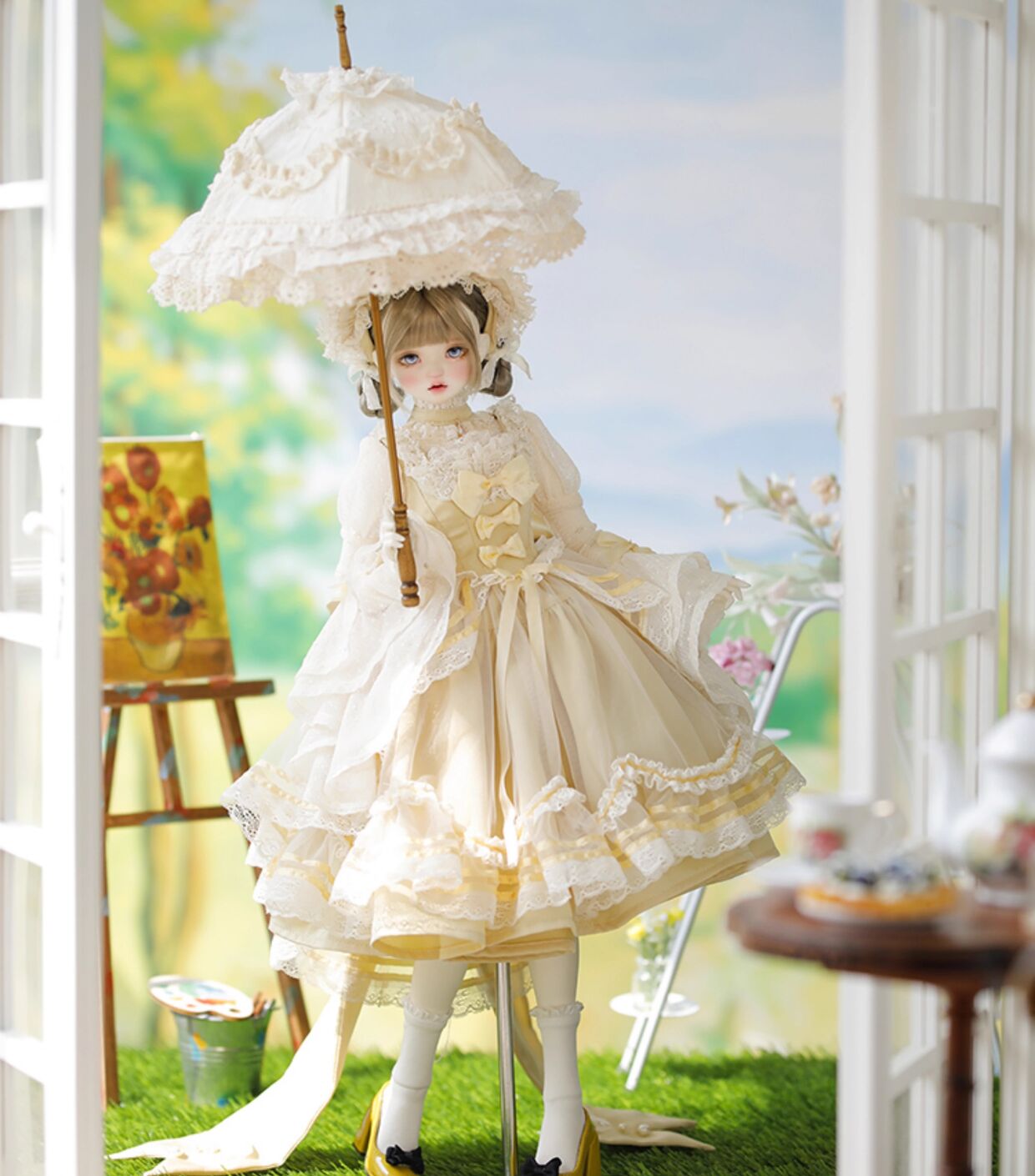 ヨーロピアンフリルドレスセット：パープル（40cm,MSD,MDD対応