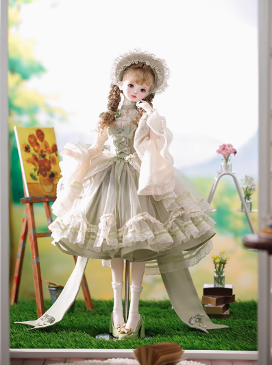 ヨーロピアンフリルドレスセット：グリーン（40cm,MSD,MDD対応