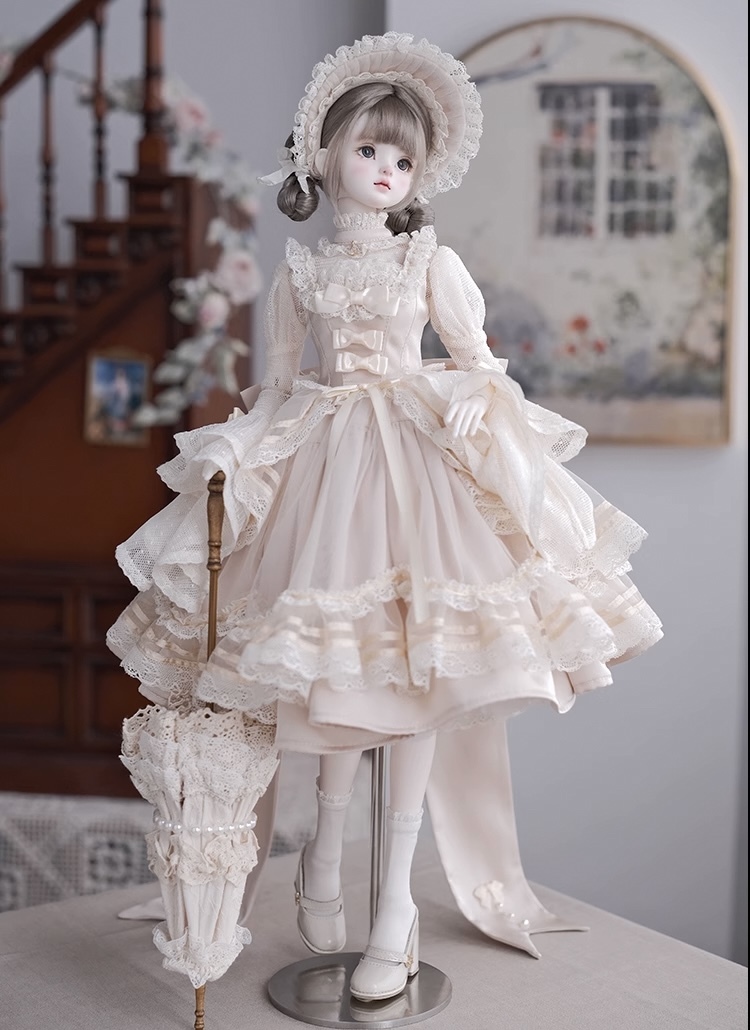 フリル装飾のドール ヨーロピアンフリルドレスセット：ピンク（60cm,SDgirl対応）（SD Girl