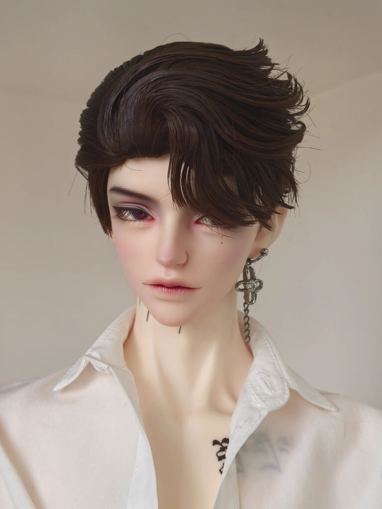 ツーブロック七三オールバックヘア：ブラックブラウン（7-8inch対応