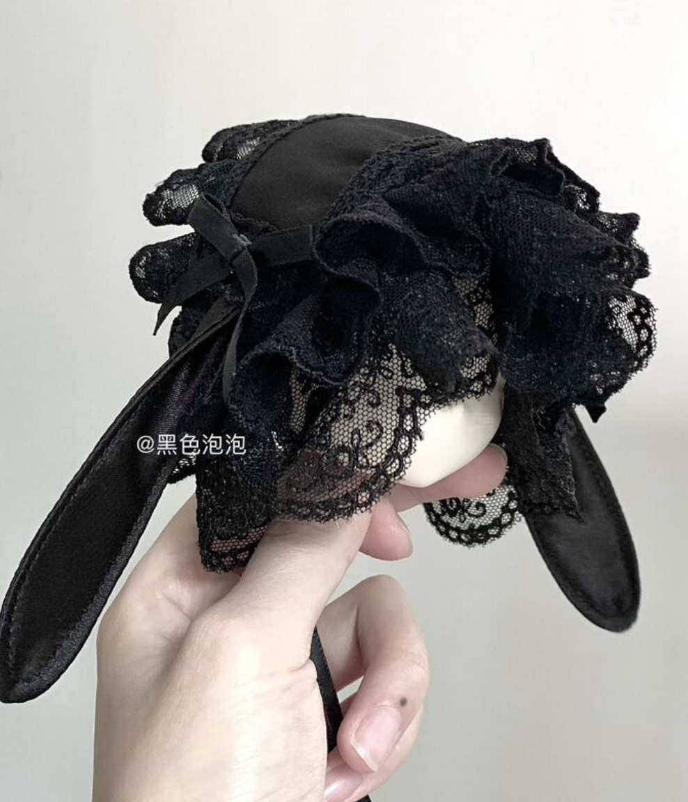 ウサギ耳ボンネット：黒 （8-9inch対応）（DD）｜DOLK（ドルク）