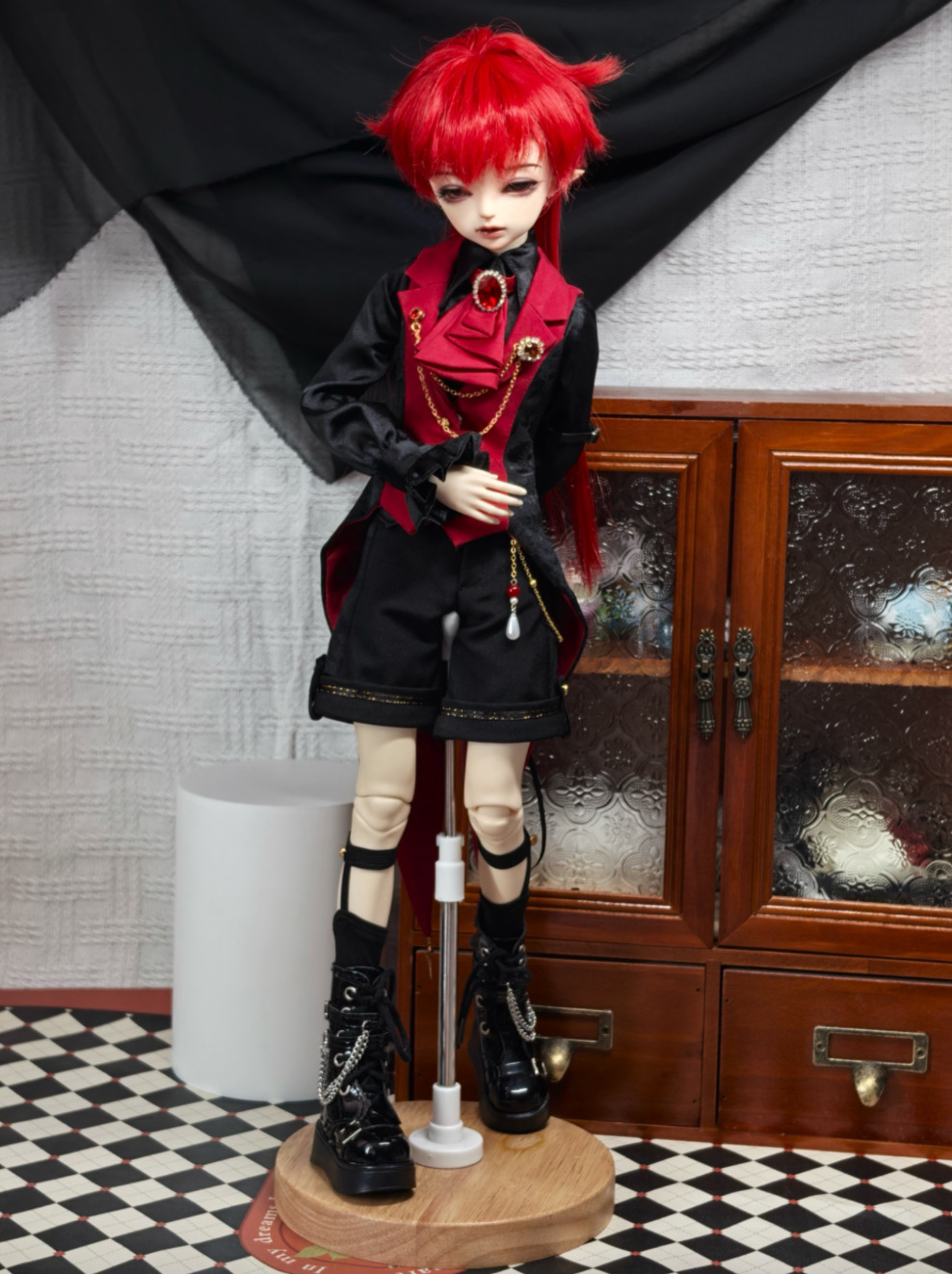 カイン出品　ディルック　フルセット靴ウィッグ付き ボーイズテールコート：グリーン/白シャツ/銀装飾（40cm対応）（MSD