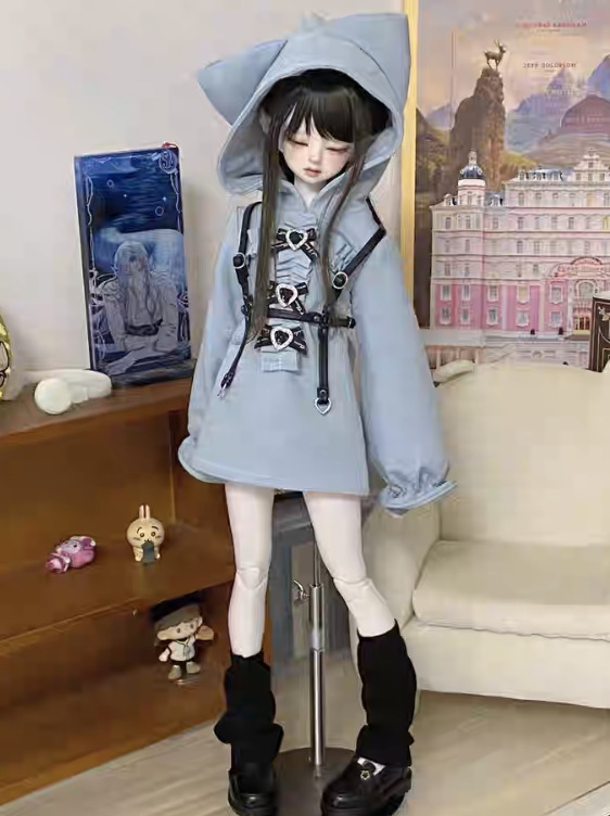 猫耳パーカーワンピース：ブルー（40cm対応）（MSD）｜DOLK（ドルク）