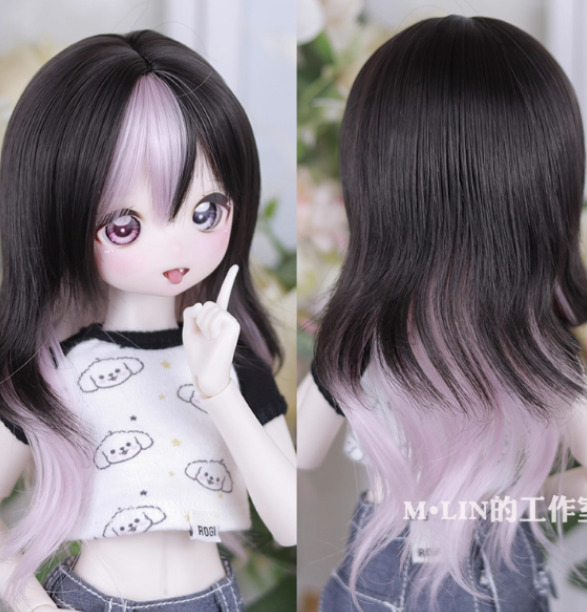 ツートンカーリーヘア：黒xピンク（8-9inch対応）｜DOLK（ドルク）