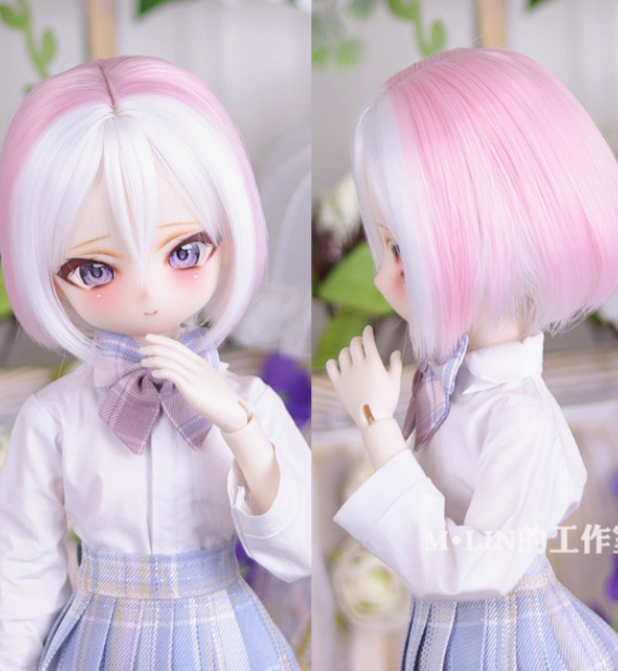 ツートンボブヘア：白xピンク（8-9inch対応）｜DOLK（ドルク）