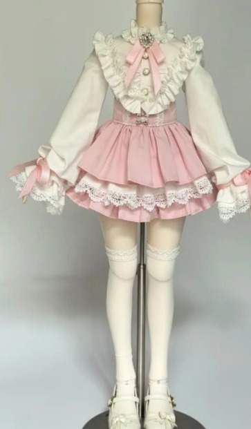 フリルシャツ+フリルスカート：ピンク（40cm対応）（MSD）｜DOLK（ドルク）