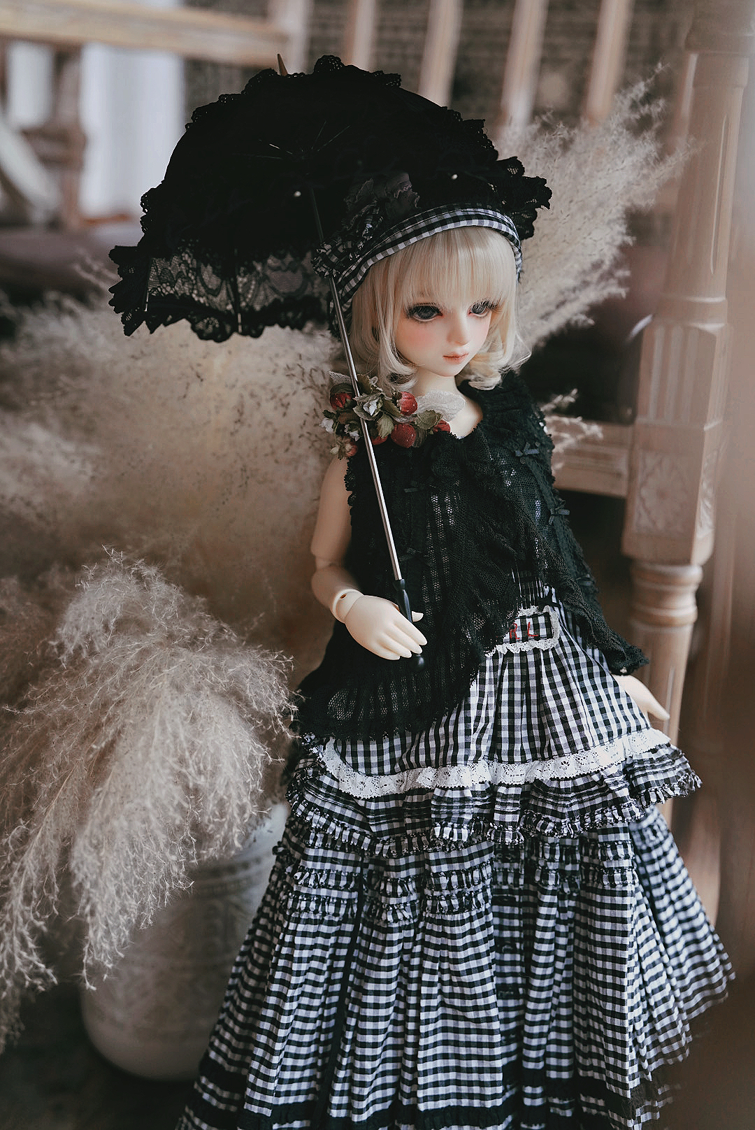 DOLK×CRUSH 特別受注】Lily Lace Parasol Black＋Handle(I:Black