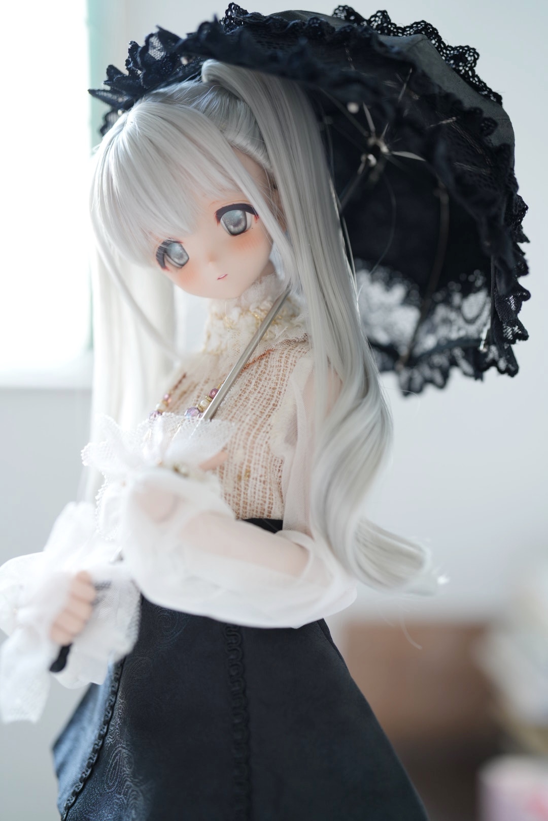 DOLK x CRUSH Special Order] Lily Lace Parasol Black + Handle (I