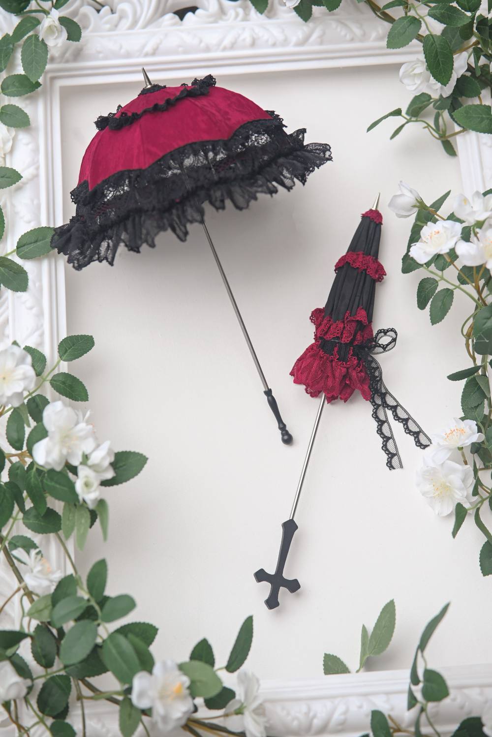 DOLK×CRUSH 特別受注】Lily Lace Parasol Red＆Black＋Handle(十:Black