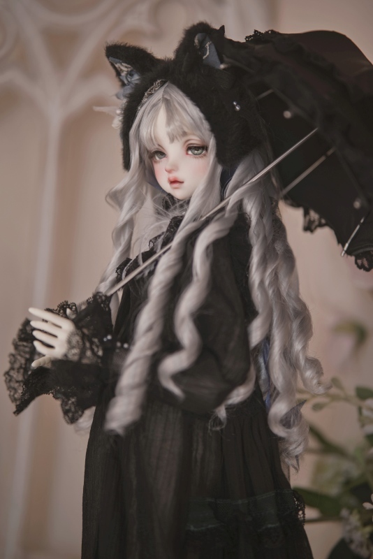 DOLK x CRUSH Special Order] Tulip Lace Parasol Black + Handle (I