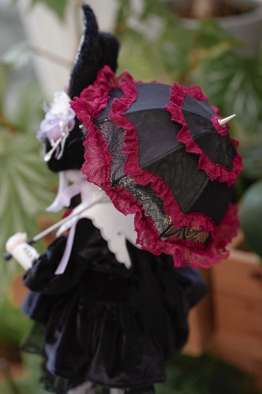 DOLK x CRUSH Special Order] Lily Lace Parasol Black & Red + Handle