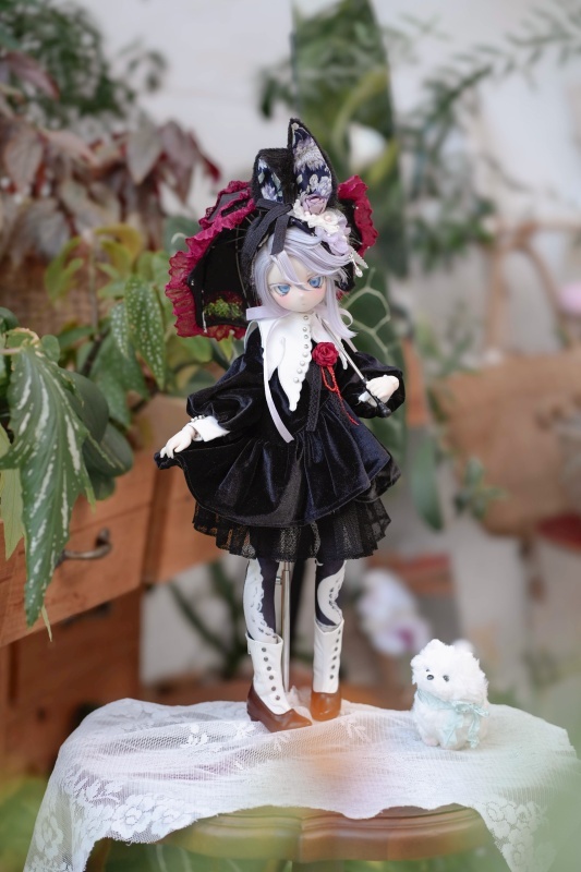 DOLK x CRUSH Special Order] Lily Lace Parasol Black & Red + Handle