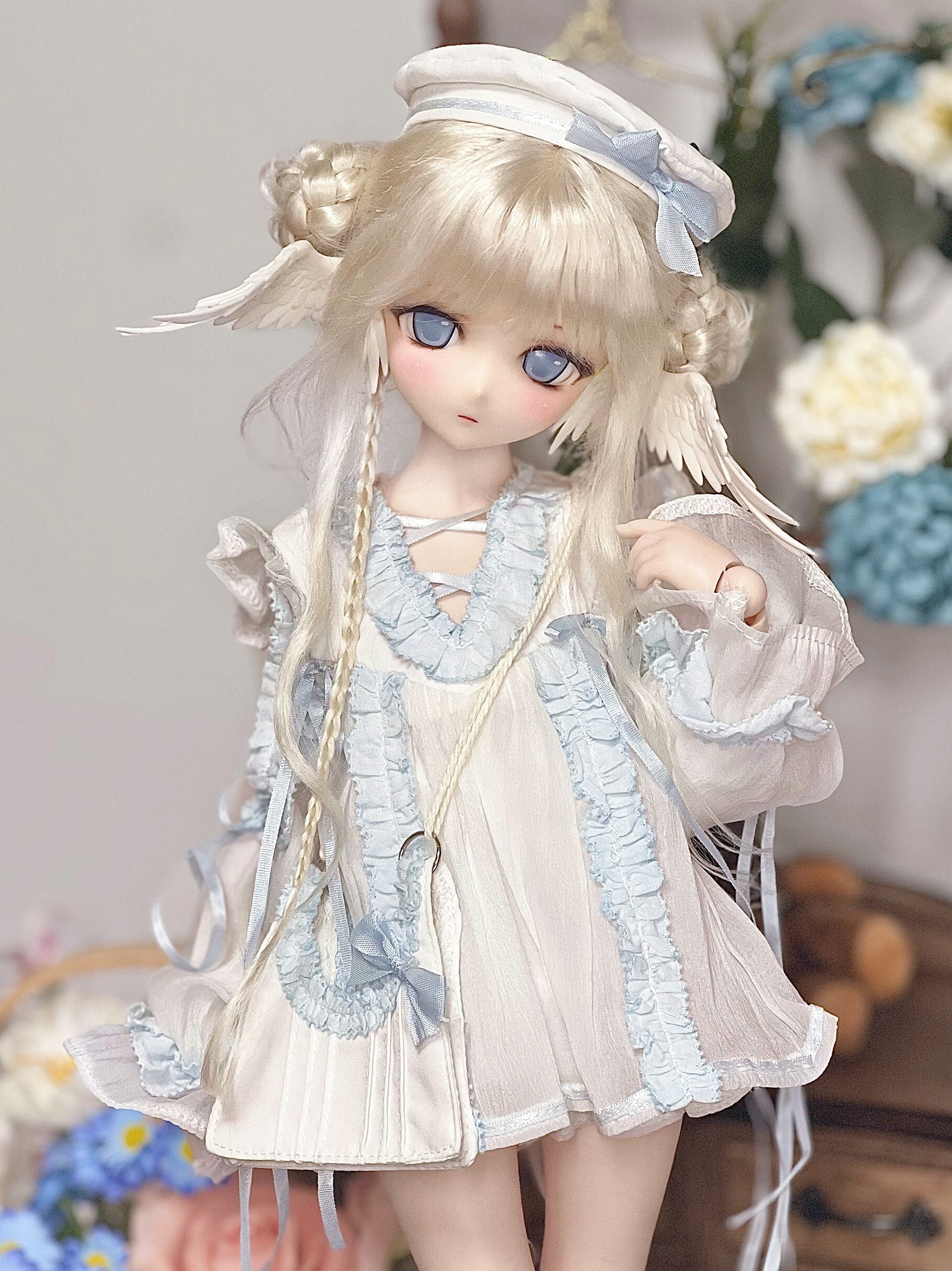 期間限定】天使のロリータフリルドレス：ピュアブルー（40cm,7-8inch