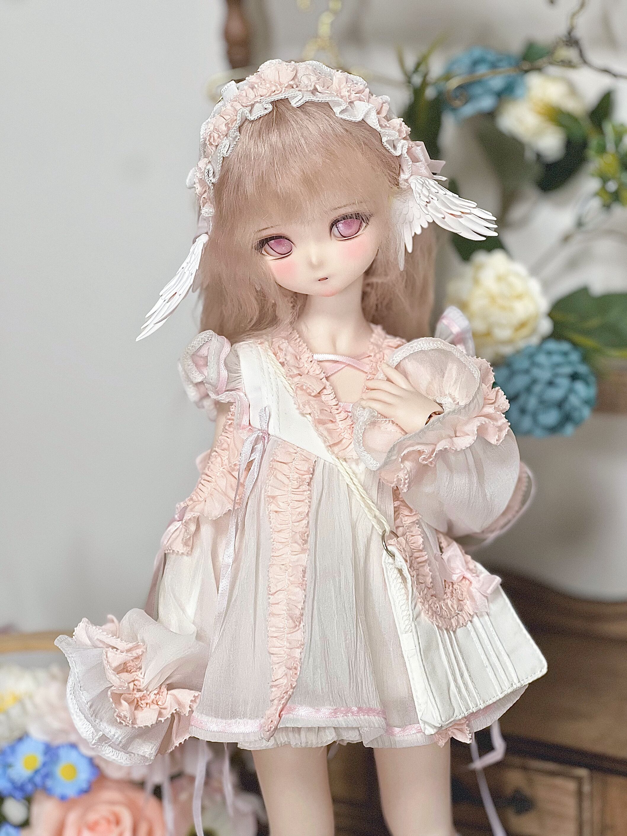 期間限定】天使のロリータフリルドレス：ピュアピンク（40cm,7-8inch