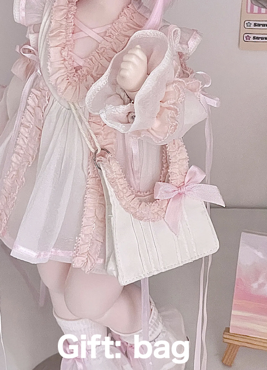 期間限定】天使のロリータフリルドレス：ピュアホワイト（40cm,7-8inch