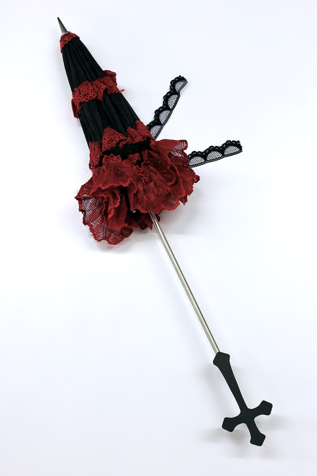 DOLK×CRUSH 特別受注】Lily Lace Parasol Black＆Red＋Handle(十:Black