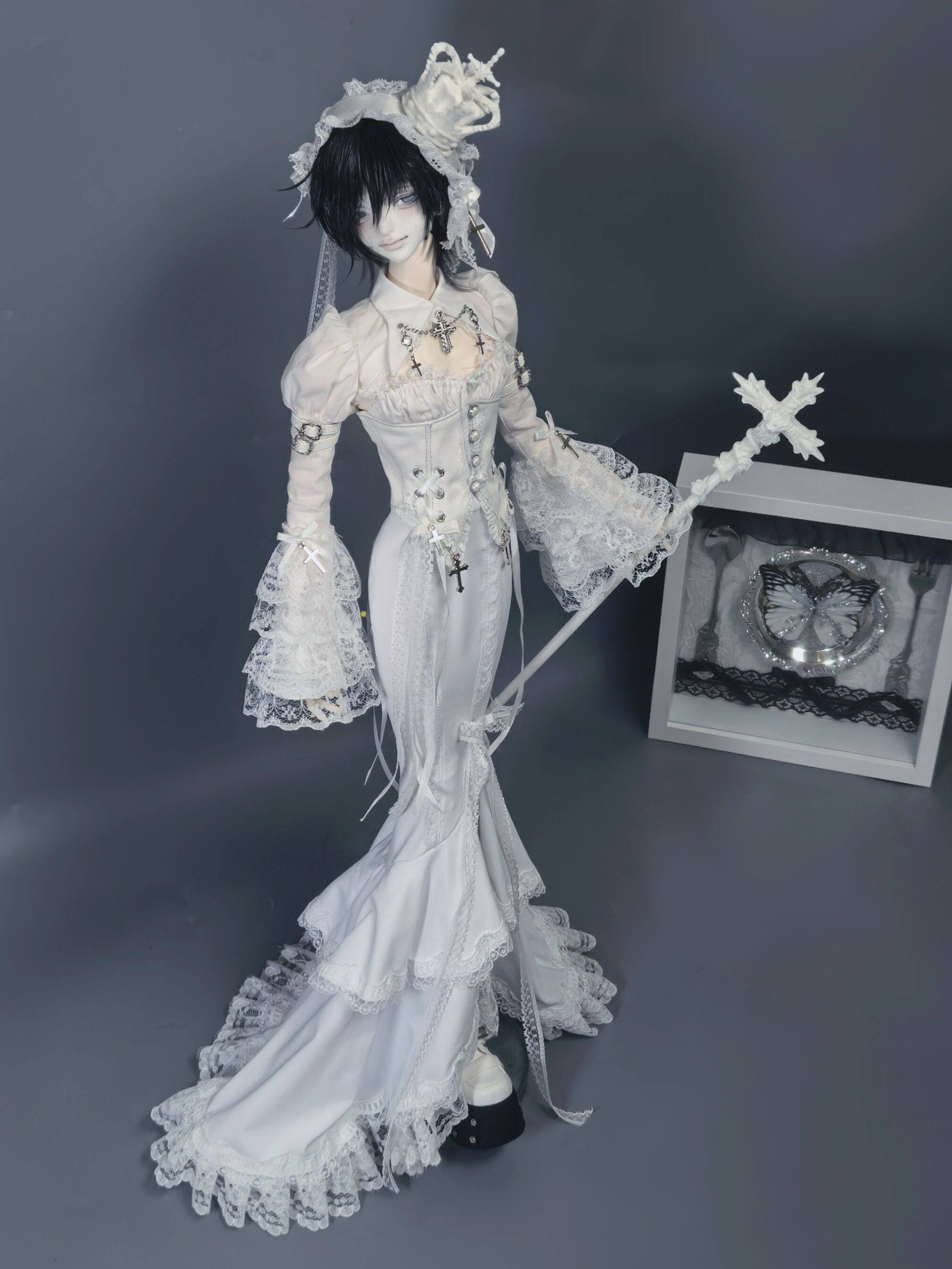 期間限定】古堡女爵 Boy Size Long Skirt Set：white（40cm big 対応