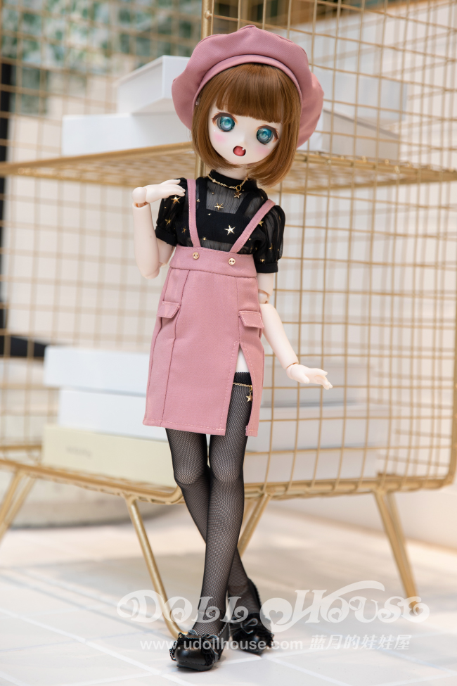 Highwaist suspenders skirt Set(Pink×Black) 40cm(MSD/MDD)｜DOLK