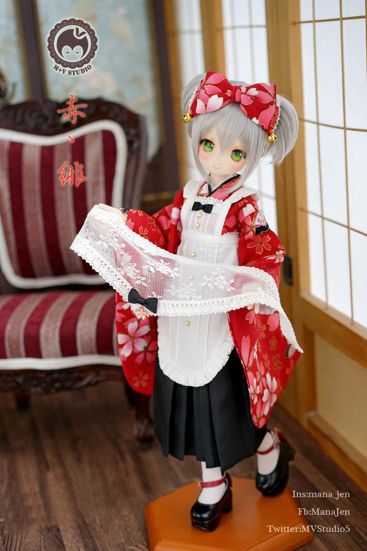 ミニ丈着物・袴Set(Red) 40cm(MSD,MDD/S,M,L胸) ｜DOLK（ドルク）