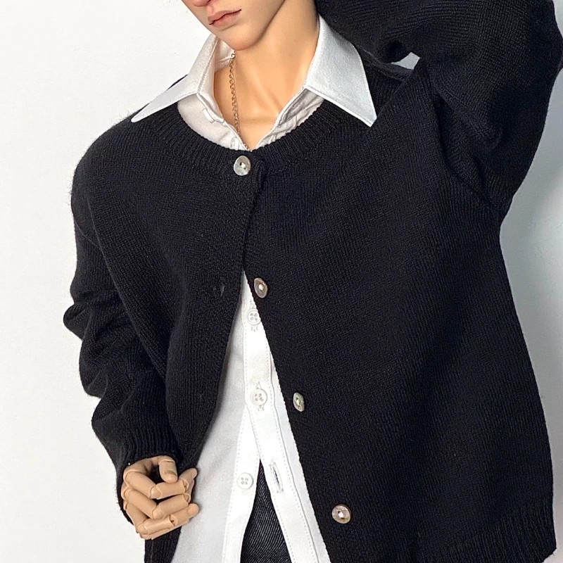 ラウンドネックニットカーディガン（黒）（70cm,70DAD対応）｜DOLK