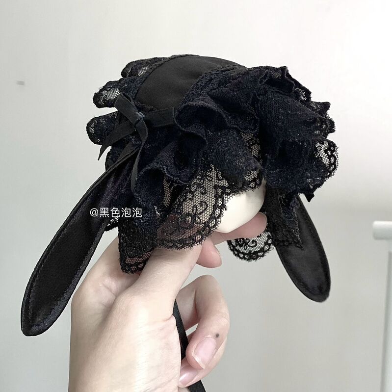 ウサギ耳ボンネット：黒 （8-9inch対応）（DD）｜DOLK（ドルク）