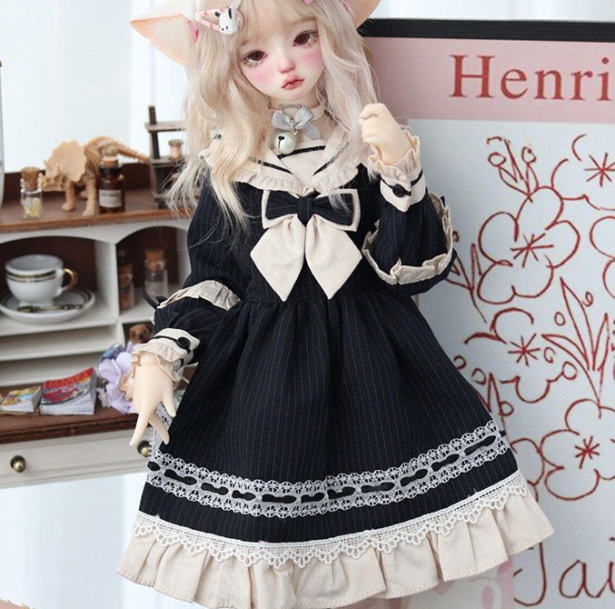 ライン柄ワンピースドレス：ブラック（60cm,SD13gr対応）（SD13