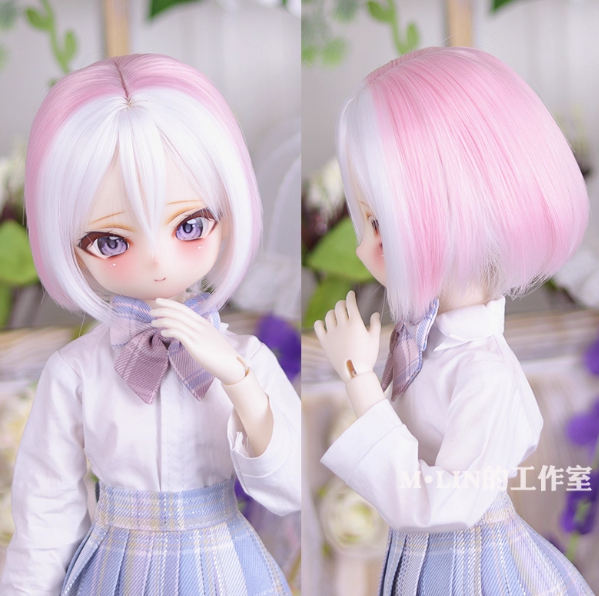 ツートンボブヘア：白xピンク（8-9inch対応）｜DOLK（ドルク）