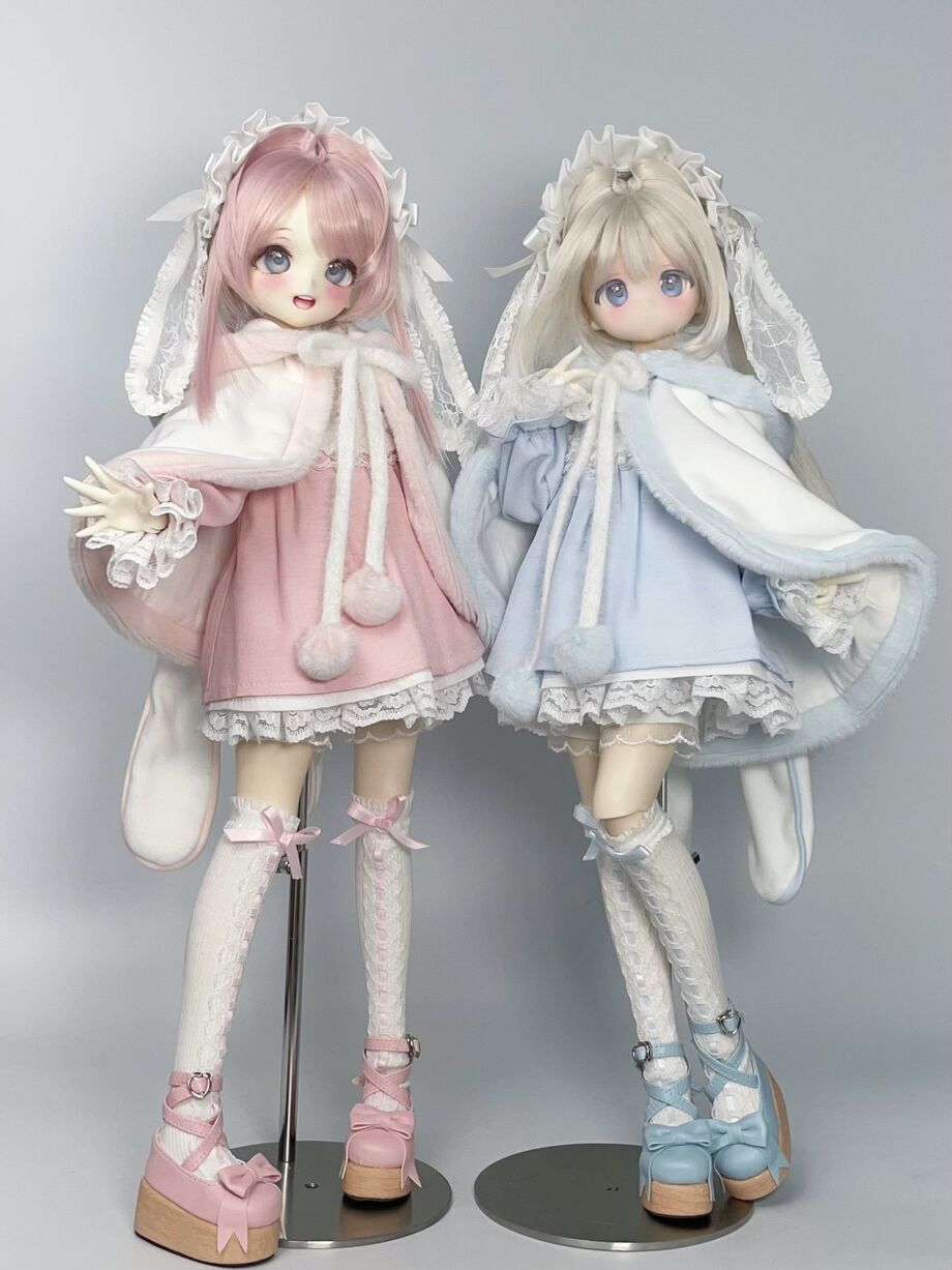 ウサギケープ付きミニワンピースセット:ブルー(40cm,MSD,MDD ウサギケープ付きミニワンピースセット:ブルー(40cm,MSD,MDD