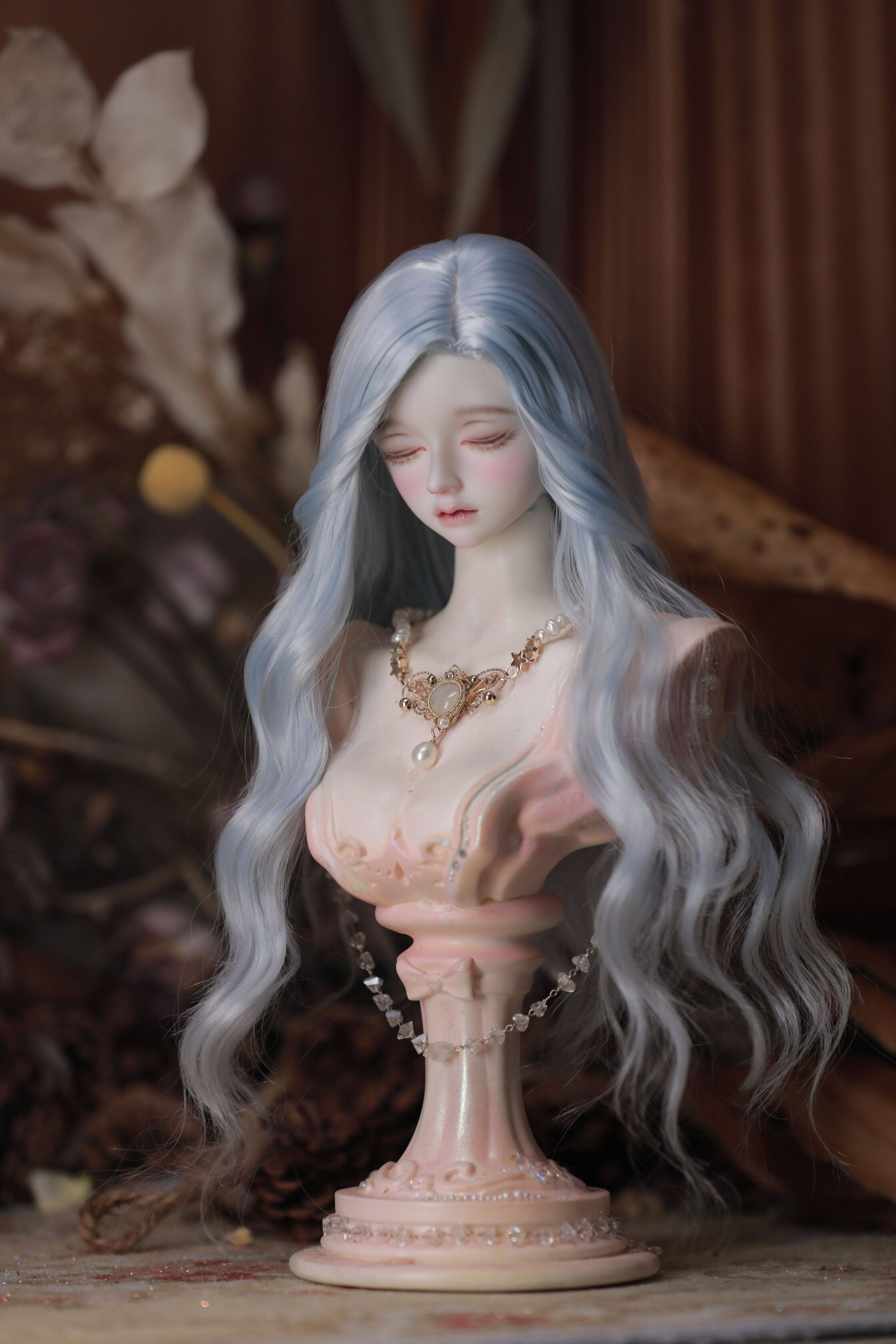 ナチュラルロングカールヘア：スカイブルー（7-8inch対応）｜DOLK