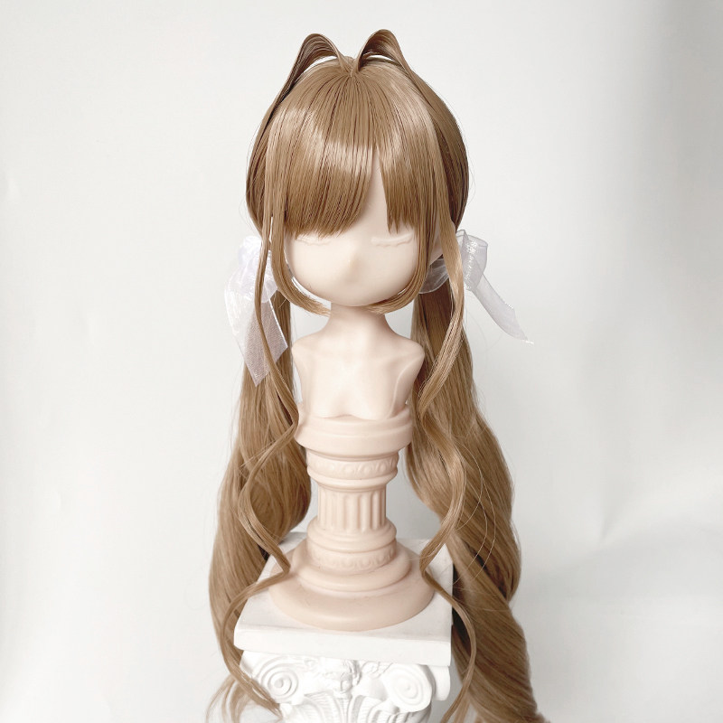 ベージュチェック❤️ツインテール❤️ハンドメイド♡ドールチャーム インテークローツインテール：ベージュブラウン（7-8inch対応）｜DOLK