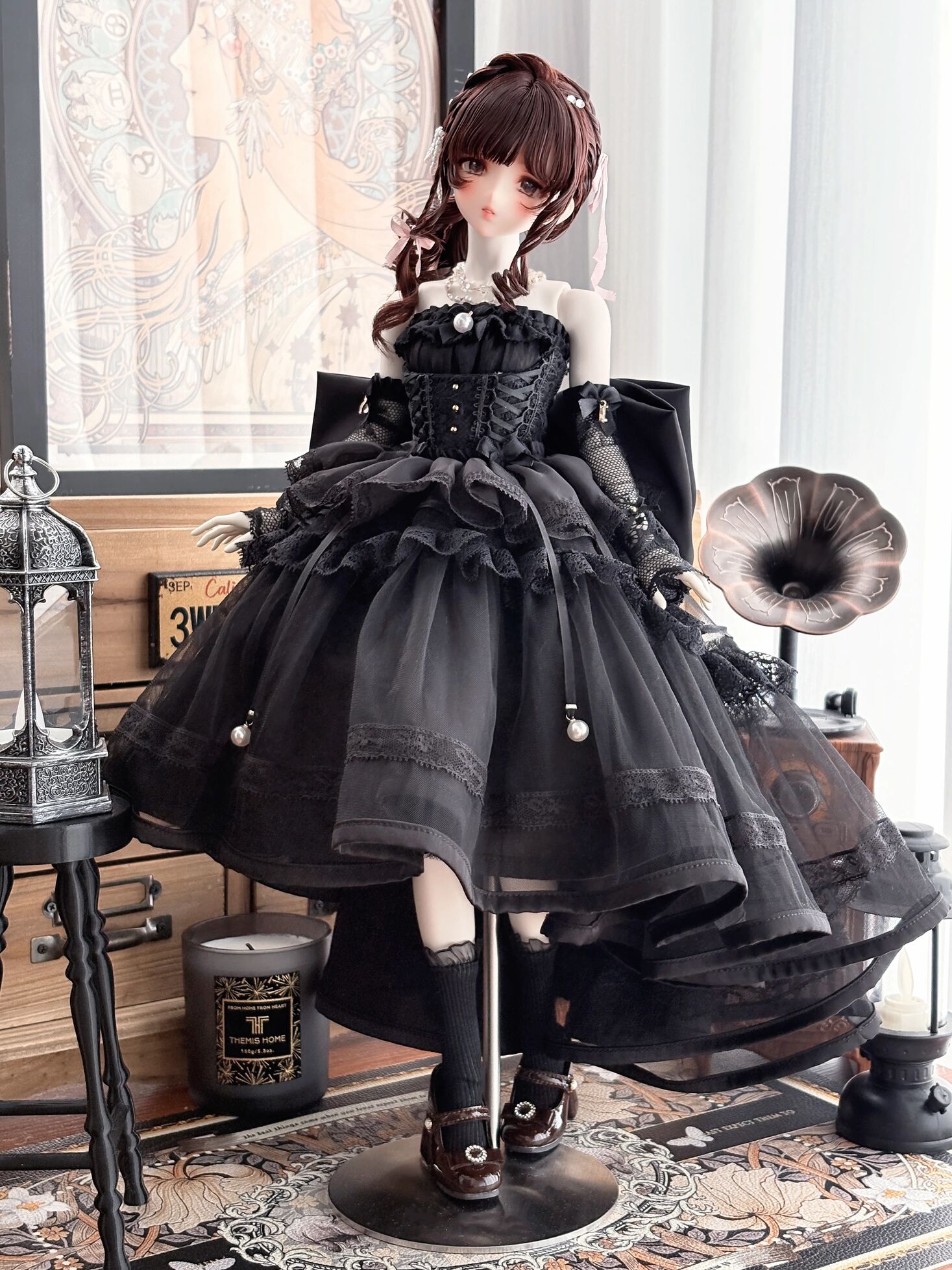 シフォンスカートドレスセット：ブラック（40cm対応サイズ）（MSD
