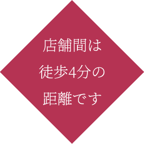 店舗間は徒歩4分の距離です