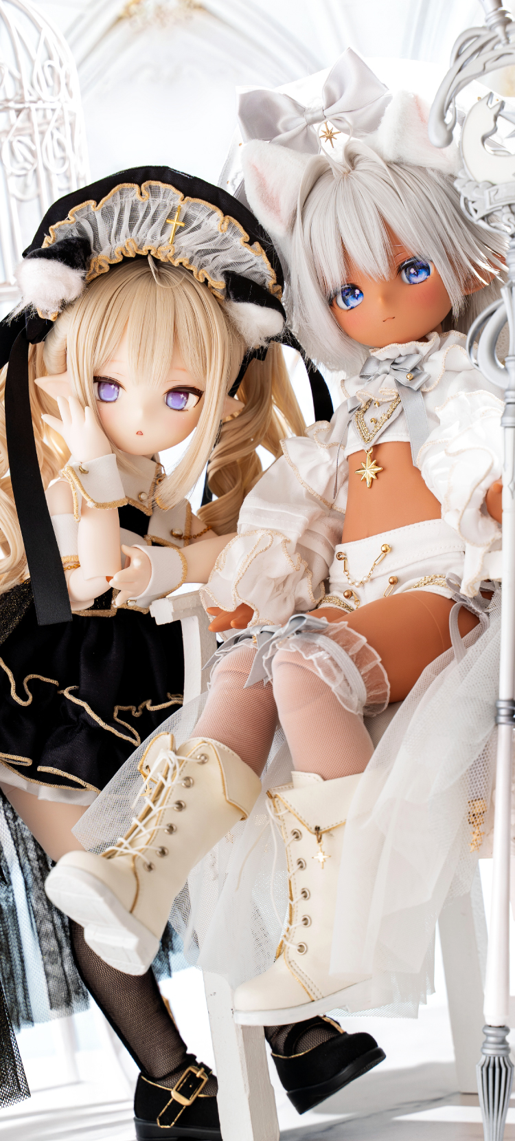 月の光に導水れた 双子叮猫魔道士。